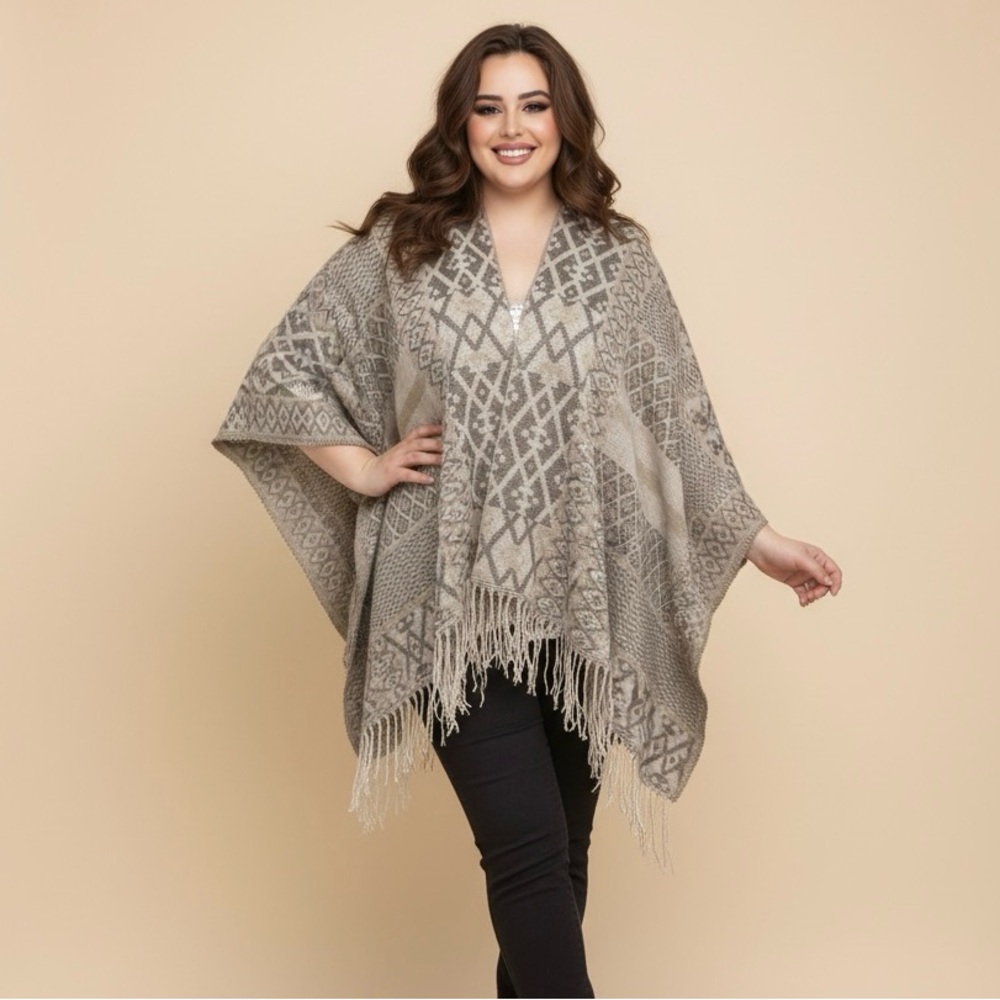 INC International Concepts Geometric Patterned Wrap - Gray and Cream